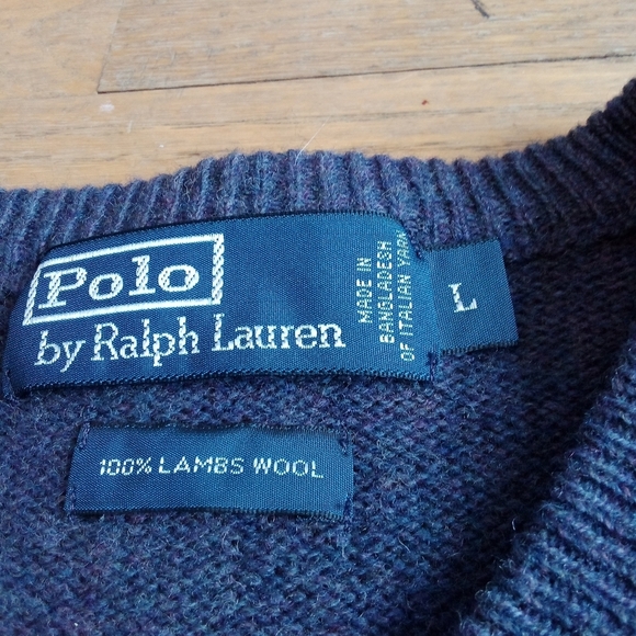 Polo Ralph Lauren 100% Lambs Wool Sweater Size L Purple Long Sleeve Vintage - Picture 4 of 8